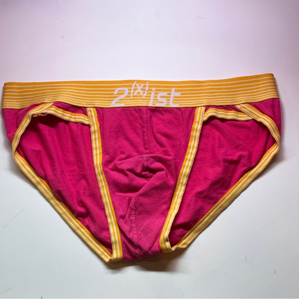 2xist Men's Vibrant Pink Briefs with Yellow Trim